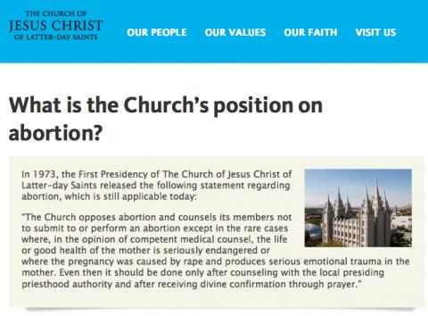 Mormon site on abortion